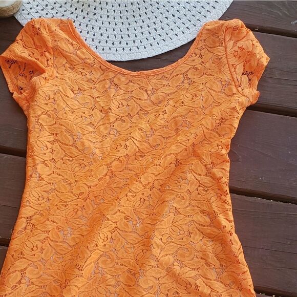 Orange Lace Low Back Mini Dress - Picture 5 of 6